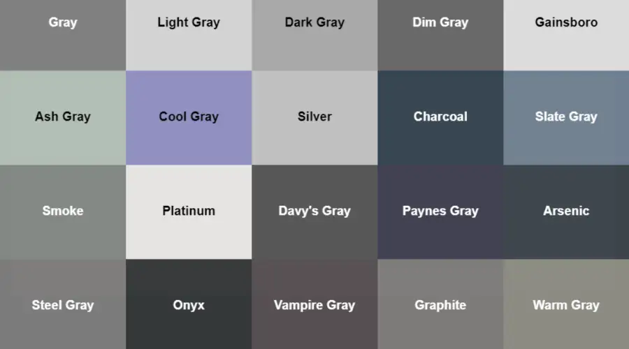 Different Shades of Grey Colour