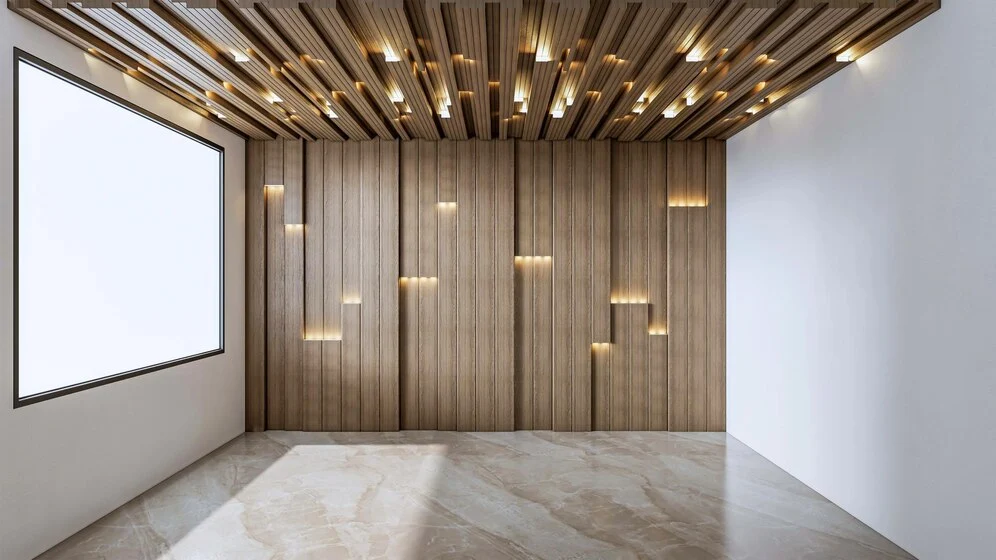 Ceiling Design with a 3D Wooden Accent