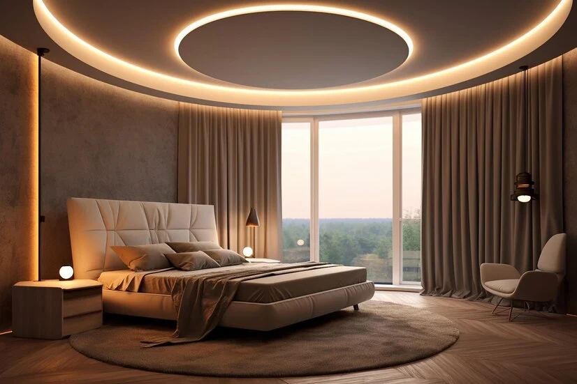 Small bedroom with circular ceiling design