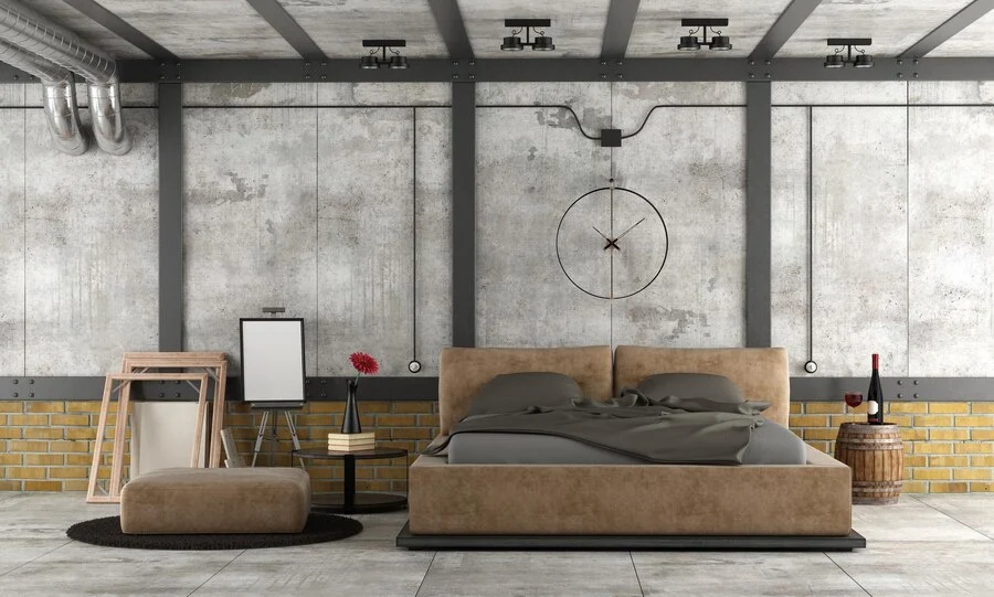 Small bedroom concrete ceilings design