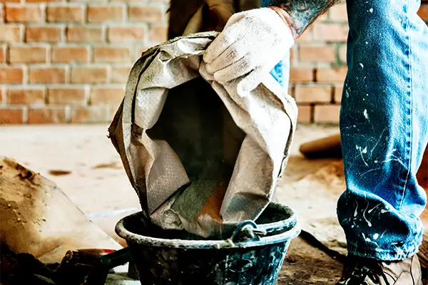 Mason mixing cement with sand and water
