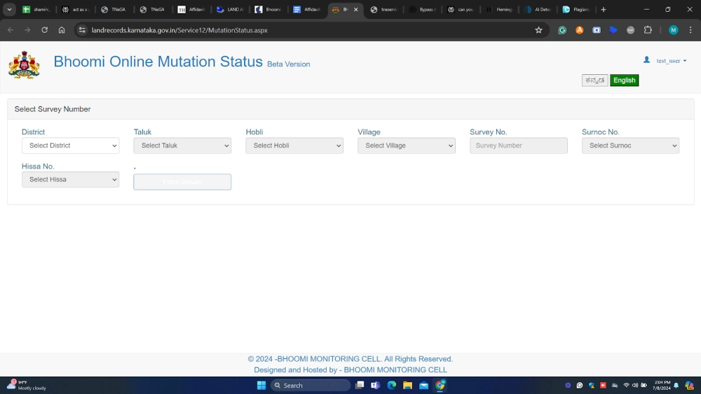 Checking Land Conversion Status 
Mutation status